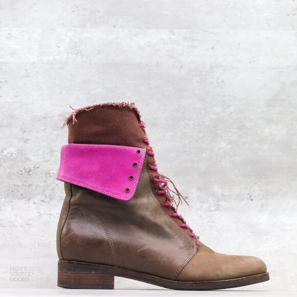 Cole Haan D36644 Women's Size 7B US Brown Leather‎ Purple Lace Up Boots - Picture 1 of 13